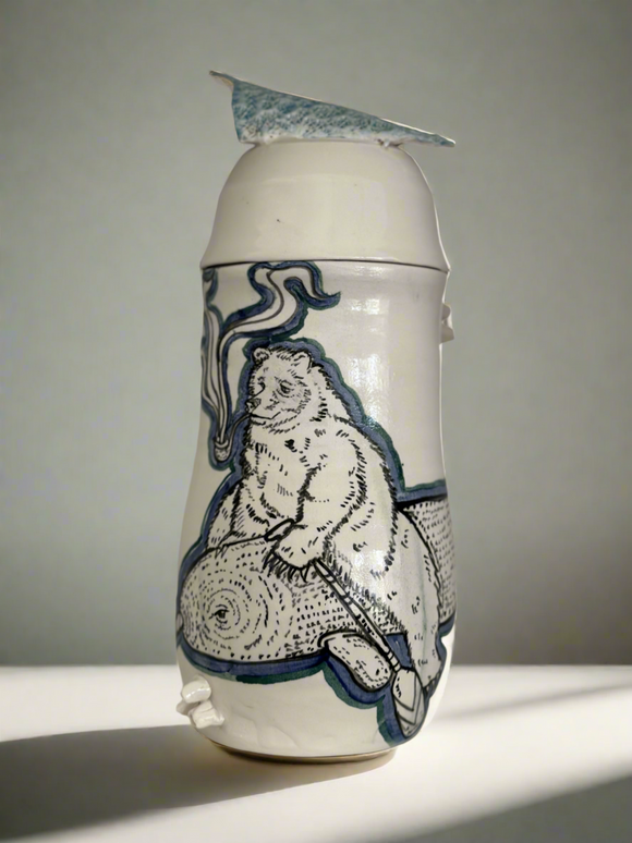 Sailor Bear on a Narwhal Covered Vessel with Coral and Barnacles