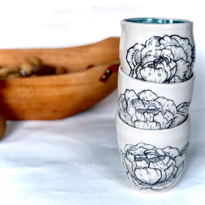 Hand-Painted Peony Yunomi Cups