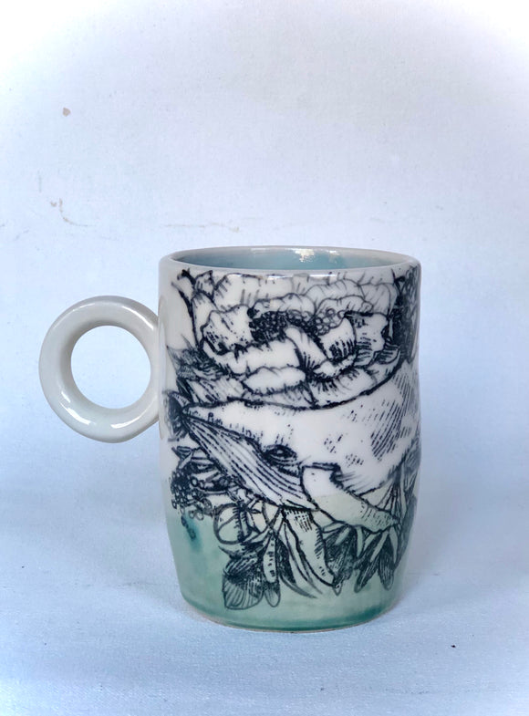 Oceans Bottom Whale and Floral Mug