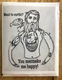 "You mermake me happy" Merman Color Me/ Cut-Out Greeting Card